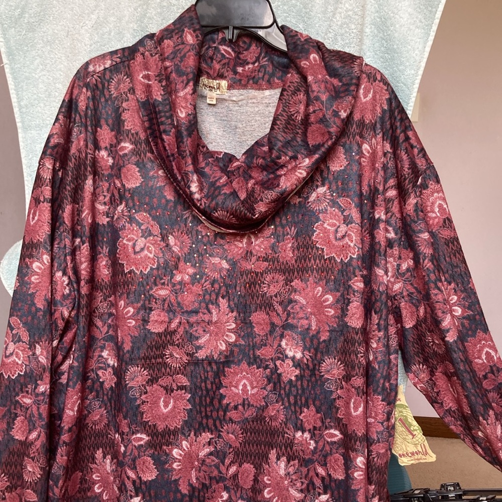 One world floral print top with pockets with bling details bohemian casual 3X - Picture 5 of 17